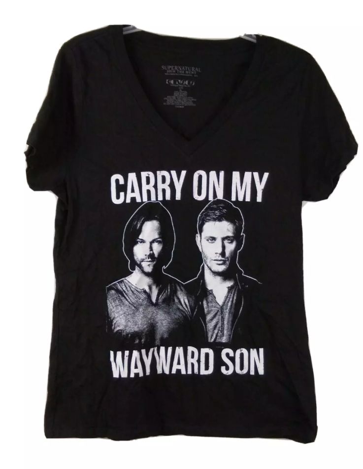 Supernatural Carry On My Wayward Son Juniors Black Graphic T-Shirt New Supernatural Carry On My Wayward Son Juniors Black Graphic T-Shirt New
